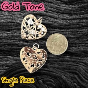 Single Piece White CC Large Heart Gold Tone Zipper Pull Button Charms